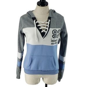 NYC 92‎ Brooklyn All Stars Tri Color Colorblock Corset Hooded Sweater Medium